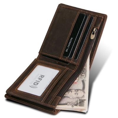 China Custom luxury rfid cowhide horse leather men rfid id business card holders bank crazy card holder for sale