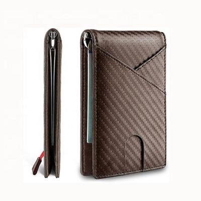 China Wholesale Custom PU Leather Mens Slim Wallet Contrast Color Men Wallet Card Holder Carbon Fiber RFID Card Holder PU Leather for sale