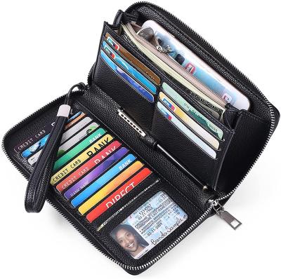 China Large Capacity Long Wallets Credit Card Purse Clutch Women's RFID Wallet Blocking Leather Zipper Around Wallet for sale