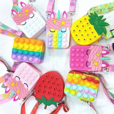 China Busty Person Purse Kids Invent Mini Silicone Shoulder Bag Handbags Mini Silicone Cute Little Pushing Person Unicorn Purse Push Noise Bubble for sale