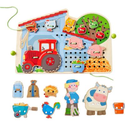 China Educational Toys Wholesales Educational Game Farm Children High Quality Wooden Threading Toys for sale