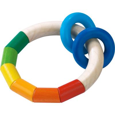 China Amazon Hot Selling Wooden Toys Infant Toys Fine Motor Skill Infant Toys Rainbow Grasping Buckle Ring Grasping and Shaking Toy for sale