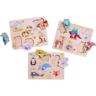 China Puzzle Toys Hot Selling Products Low Cost Wooden Exciting Puzzle Set Animals 3 Puzzles Puzzle Toys for sale