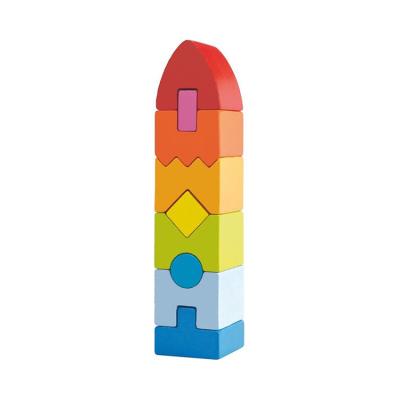 China Hot Selling Wooden Building Blocks Toys Rocket Blocks Motor Skills Kids Item Toys Rainbow Wooden Toys Online for sale