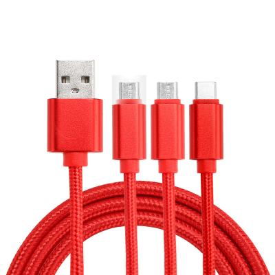 China Charging 1.2M 3A Fast Charging 3 In 1 USB Type C Cable With Nylon Braid for sale