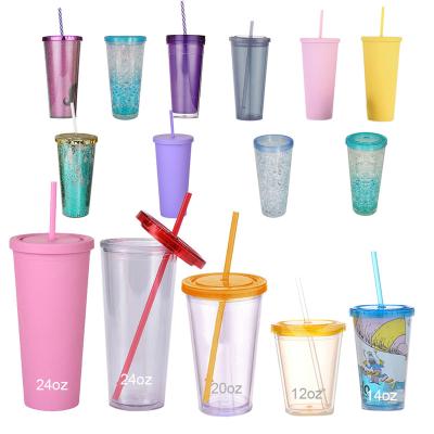 China New Logo 700ml Double Layer Water Bottle Custom Viable Large Capacity Plastic Ice Water Bottle With Straw for sale
