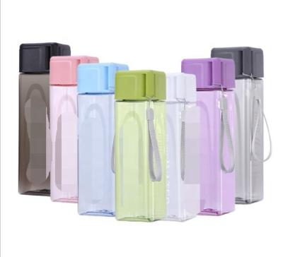 China Sustainable Fitness Sports Custom Logo Square Plastic Water Bottle Simple And Convenient Water Bottle for sale