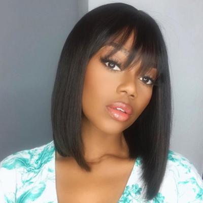 China Short Bob Wig With Bangs, Cheap Price Human Hair Bob Ombre Colored Short Bob Cut Lace Front Wig, Mink Brazilian Bob Wig for sale