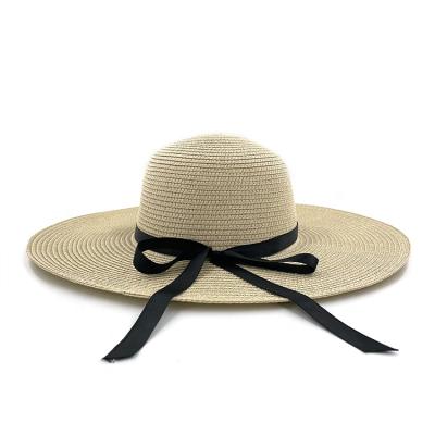 China Custom Dye Ladies Straw Sunvisor Summer Straw Beach Hats Eco-friendly Stripe Straw Hat Ladies Hats With Bowknot for sale