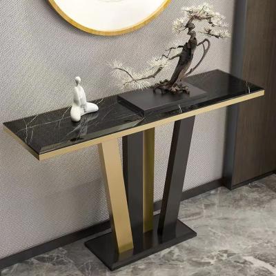 China (Size)Adjustable Luxury Modern Marble Top Gold and Black Metal Legs Hallway Entryway Console Tables for sale