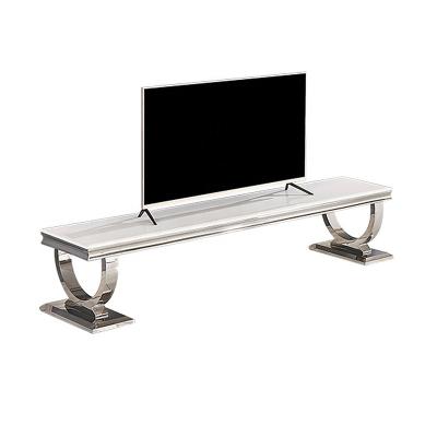 China Adjustable Luxury White Marble TV Cabinet Modern Stainless Steel Furniture TV Stand (Height) for sale