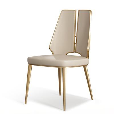 China (Size) High Quality European Luxury Modern Beige Leather Dining Chairs Adjustable Velvet Stainless Steel Gold Metal Legs for sale