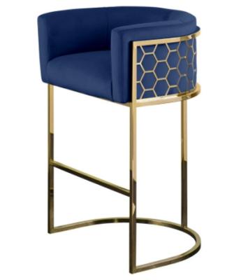 China Contemporary modern high quality gold stainless steel frame upholstered bar umpire chair with arms for bar table for sale