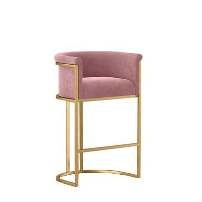 China Modern Nordic Contemporary Light Luxury Leisure High Legs Backrest Stainless Steel Velvet Furniture Stool Bar Chair for sale