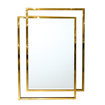 China Luxury Minimalist Metal Wall Mounted Decorative Gold Design Stainless Steel Frame Large Square Wall Mirror For Living Room for sale