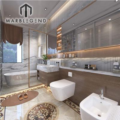 China Luxury modern white beige marble stone bathroom 3d rendering design for villa for sale