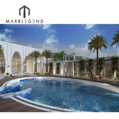 China Luxury Oval Swimming Pool Sketch Mosaic Tile 3d Rendering Landscape Exterior Design for sale