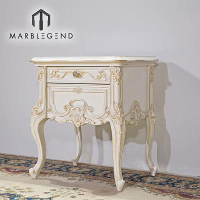 China Manufacturer Luxury European Traditional Deluxe Bedside Cabinet Design PFM Nightstand For Villa for sale