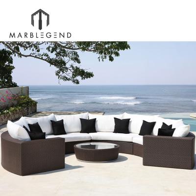 China Modern Customized Patio Sofa Set Traditional Arc Design Outdoor Garden Sofas Rattan Outdoor Furniture Set For Leisure Installation for sale