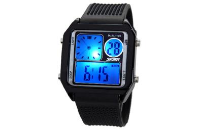 China EL Backlight PU Band LCD Analogue Watch , Alarm Digital Wrist Watches for sale