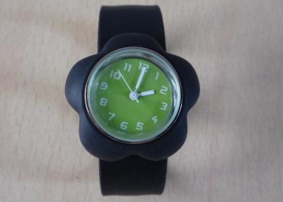 China Black Flower Case Dial Fashion Quartz Green Silicone Slap Wristband Watches 1 ATM for sale