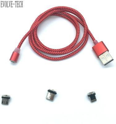 China Hot Sale 1M Length Nylon Braided Cell Phone Al Alloy Micro 8 Pin Type-c 3 in 1 Magnetics Phone USB Charging Cable for sale