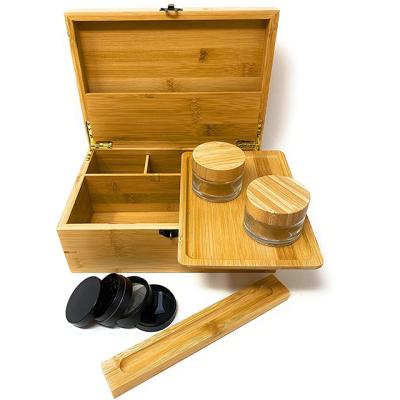 China Wedding Large Stash Box Set 100% Bamboo Smell Proof With Airtight Rolling Trays Bottles Plus Herb Grinder for sale