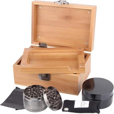 China Wedding Stash Box Kit with Lock Wood and Bamboo Rolling Tray Airtight UV Smell Proof Jar with Lid Magnetic Crusher Odorless Bags for sale