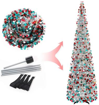 China Beautiful Colorful Silver Multicolor Artificial Flower Sequin Tinsel Christmas Tree Easy To Assemble And Store For Small Spaces Apartment Fireplace Party for sale