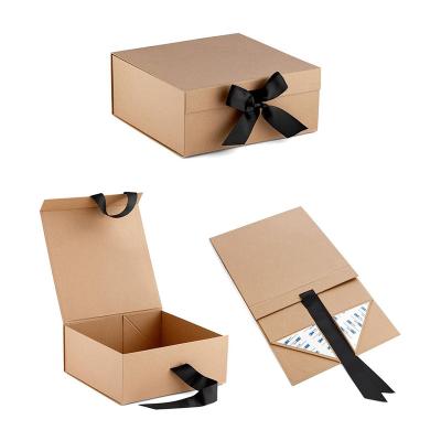 China Custom Recycled Materials Logo Cardboard Paper Wedding Ribbon Brown Gift Box Packaging With Ribbon for sale