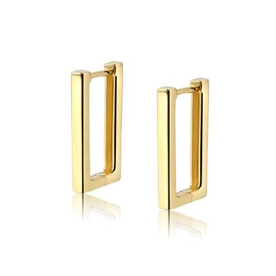 China 2021 New Design Trendy Custom Made 18K Gold Plated Square 925 Silver Jewelry Rectangle Huggie Circle Women Statement Earrings Large for sale