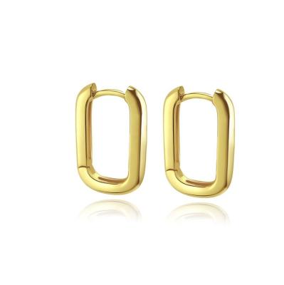 China TRENDY Minimal Jewelry 18K Gold Plated Statement 925 Sterling Silver Plain Gold Large Rectangle Square Hoop Earrings for sale