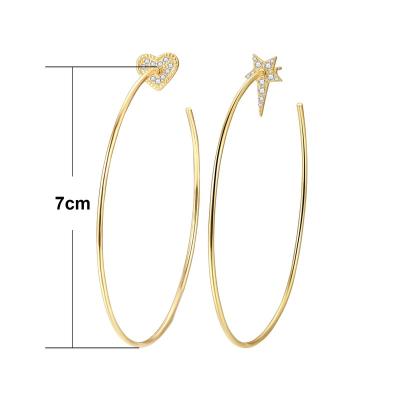 China Custom Lady Jewelry Gold Plating CZ Heart & Star Circle Stone Stud Earrings Simple S925 Sterling Silver Design 18K TRENDY Fashion For Women for sale