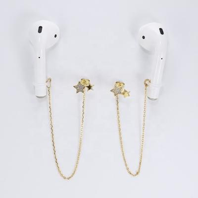 China FASHIONABLE High Quality Earphone Stand Wireless Anti Drop Lost Gold Plated 925 Sterling Silver Long Chain Earrings Jewelry for sale