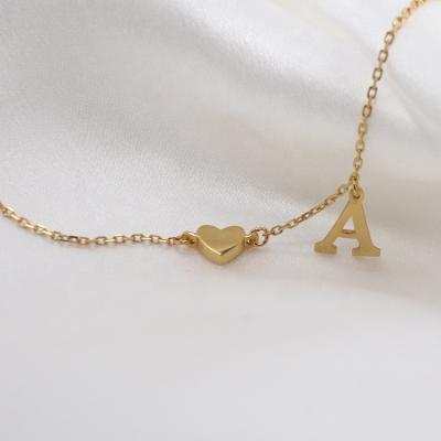 China TRENDY 925 Sterling Silver Customized Letters Heart Charm Necklace Jewelry Stack Initial Necklace for sale