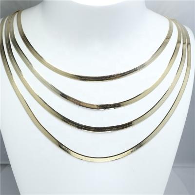 China Hot Wholesale Hiphop Aiz Flat Snake 4mm 925 Sterling Silver Fine Jewelry 18K Gold Plated Fishbone Chain Necklace For Women Men for sale