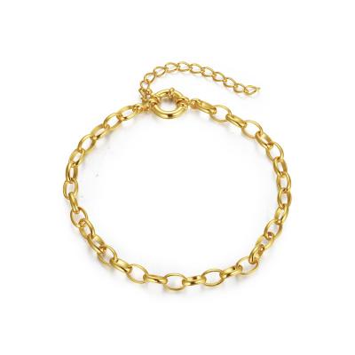 China FASHIONABLE Designer 18K Gold Plated High Polished Oval Rings Link Charm 925 Sterling Silver Bracelet Chain For DIY Jewelry for sale