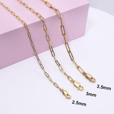 China Hang Charm 925 Sterling Silver Thin 18K Gold 2.5mm 3mm Long Fashion Jewelry Casual/Sporty 3.5mm Plated Paper Clip Chain Necklace for sale