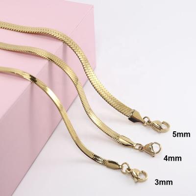 China Wholesale Hiphop Aiz Jewelry Flat Snake 3mm 4mm 5mm 6mm Stainless Steel 18K Gold Plated Fishbone Chain Necklace For Women Men for sale