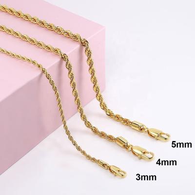 China Hiphop 3 4 Mens Womens 18K PVD Stainless Steel Gold Plated 18K PVD Gold Plated Rope Chain Necklace Hip Hop Jewelry Thick Necklace 5mm for sale