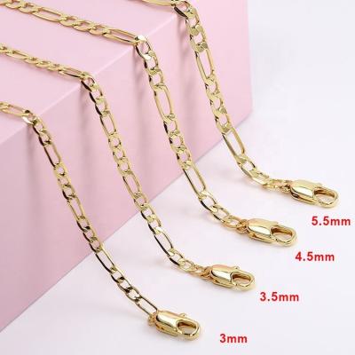 China Wholesale14K Hiphop High Quality 7mm Gold Plated 7mm 3mm 5mm Women's Bracelet Flat Thin Brass Minimalist Anklets Figaro Chain Necklace for sale