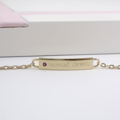 China Cute Custom Jewelry 14K Gold Plated Copper Alloy White Bar Nameplate Baby Bracelet for sale