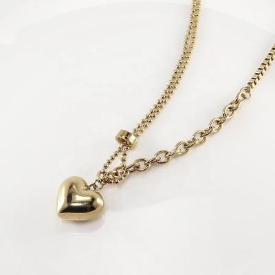 China Custom Layered Splicing Chain 18K PVD Waterproof Vintage Jewelry Pendant 3D Heart Gold Plated Stainless Steel Necklace for sale