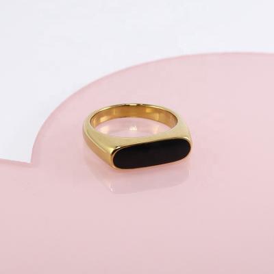 China Trendy Hiphop Customize Wholesale 18K PVD Gold Plated Stainless Steel Enamel Black Seal Ring For Women Men for sale