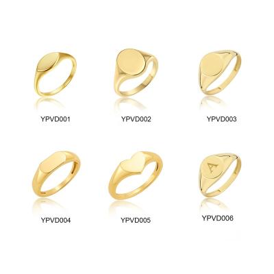 China Custom Jewelry Collection Women Stainless Steel PVD 18K Gold Plated Trendy Single Finger Heart Round Oval Seal Rings for sale