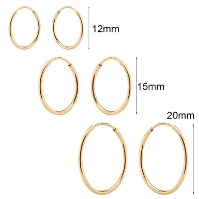 China CLASSIC Custom Jewelry 12mm 15mm 9K 14K Real Simple Simple Light Weight 20mm Pure Gold Tiny Endless Hollow Hoop Earrings for sale