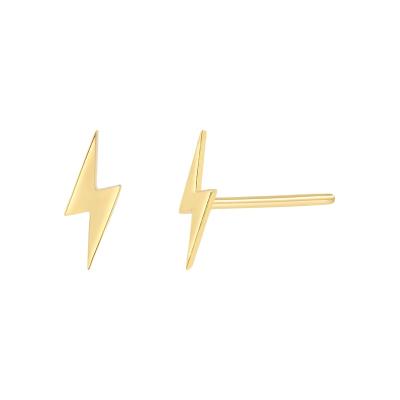 China CLASSIC high quality pure fine jewelry unisex 14K gold yellow gold minimalism lightning stud earrings for sale