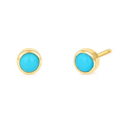 China New OEM ODM 14K Real Gold CLASSIC Trendy Jewelry Fine Round Shape 3mm Turquoise Earrings Studs For Women for sale