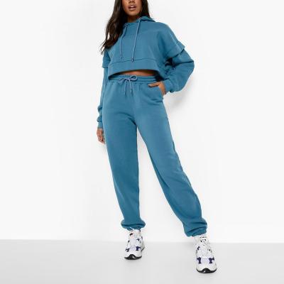 China Women Top Single Tracksuit Heavy Sports Fleece Set Hoodie Ladies Sweatsuit Breathable Custom Crop Cotton And Jogger Sweatpants for sale