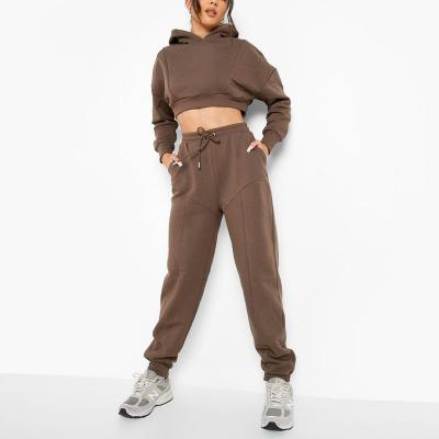 China Custom Cotton Cropped Hoodie Heavy Luxury Sports Women's Simple Tracksuit Breathable Ladies Sweatsuit And Jogger Pants Set Fleece for sale